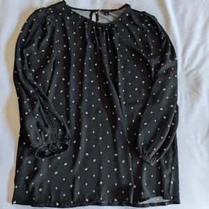 Ann Taylor Black Blouse with Cream Diamond Print